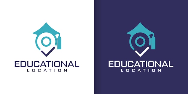 logotipo moderno Concepto de logotipo de puntero de mapa y gorra de graduación vectorial