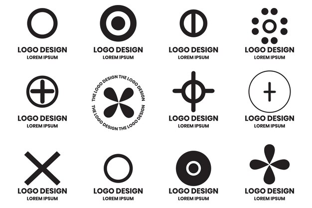 Vector logotipo moderno de engranajes y círculos en estilo minimalista aislado en el fondo