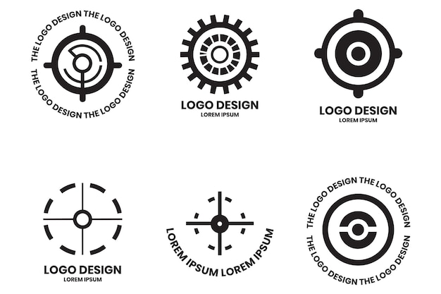 Logotipo moderno de engranajes y círculos en estilo minimalista aislado en el fondo