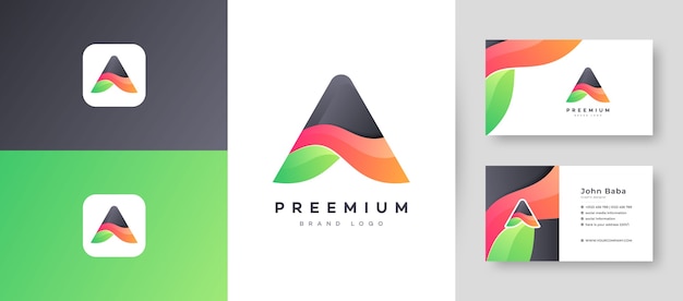 Logotipo moderno de la letra A con degradado de color con una plantilla de diseño de tarjeta de visita premium para el negocio de su empresa