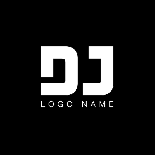 Logotipo moderno de la letra DJ en color blanco y negro