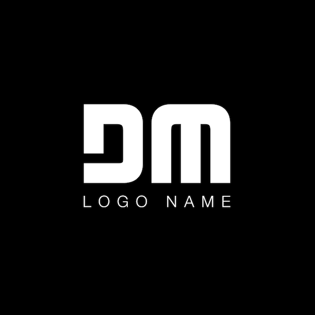 Logotipo moderno de la letra DM en color blanco y negro