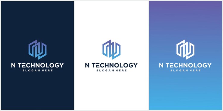 Vector logotipo moderno de la letra n del monograma del hexágono, diseño del emblema con lujosos colores degradados.