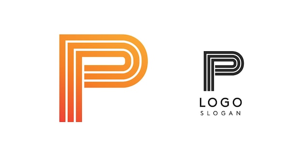 El logotipo moderno de la letra p monograma en gradiente naranja y versiones blancas y negras diseño geométrico elegante para
