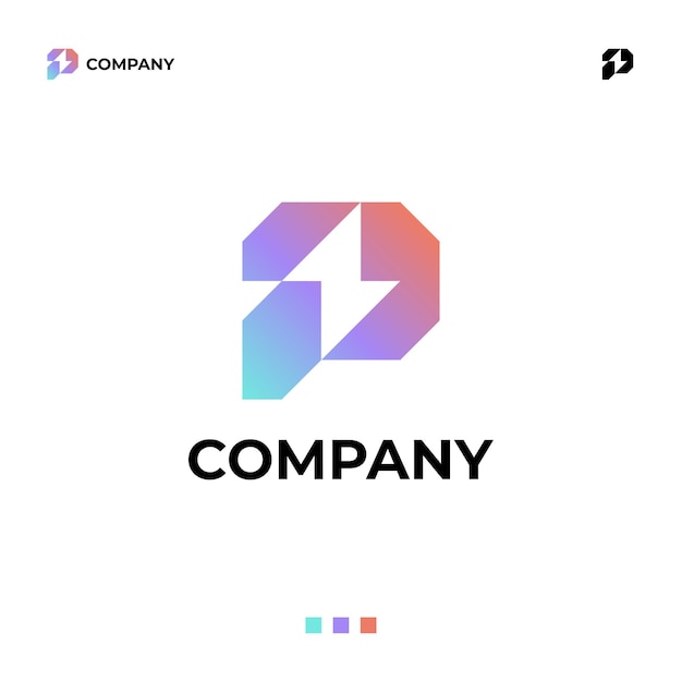 El logotipo moderno de la letra P con relámpago