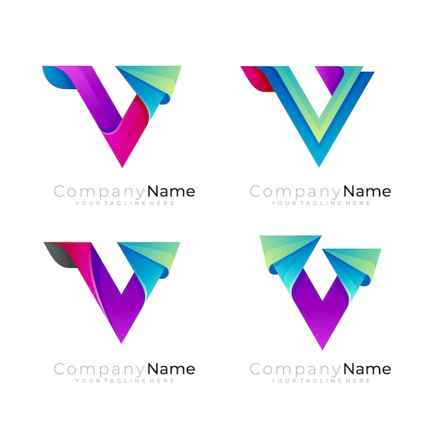 Vector logotipo moderno de la letra v con diseño colorido, estilo 3d