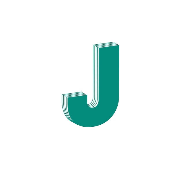 Logotipo moderno lineal 3D de la letra J. Número en forma de tira de línea. Diseño abstracto lineal