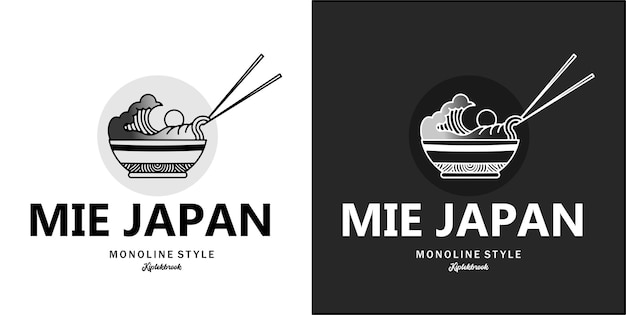 Vector logotipo moderno de mie japan con ilustración de estilo monoline