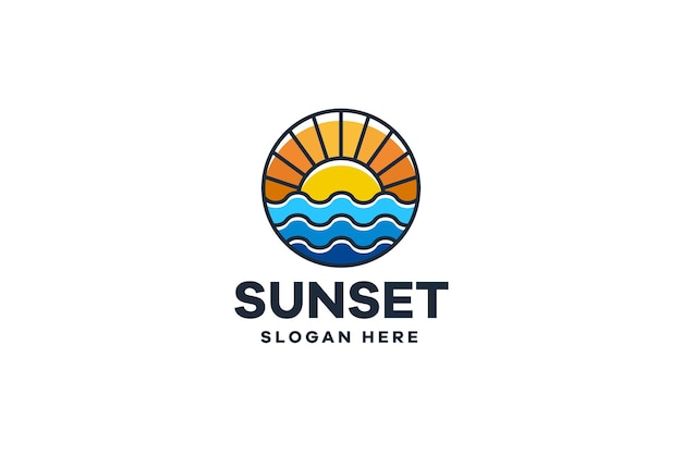 Logotipo moderno de la puesta del sol del mar