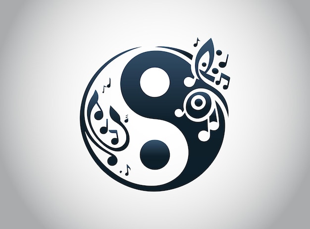 Vector el logotipo moderno del símbolo yin yang mezclado con notas musicales