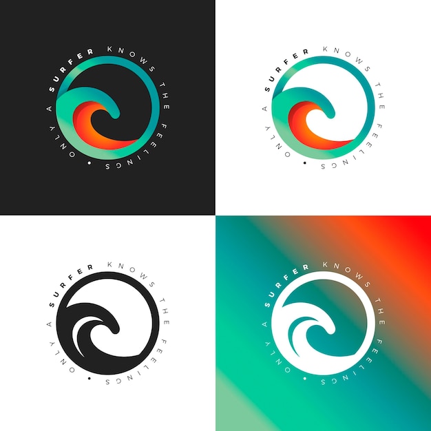 Vector logotipo moderno de surf de olas con colores degradados