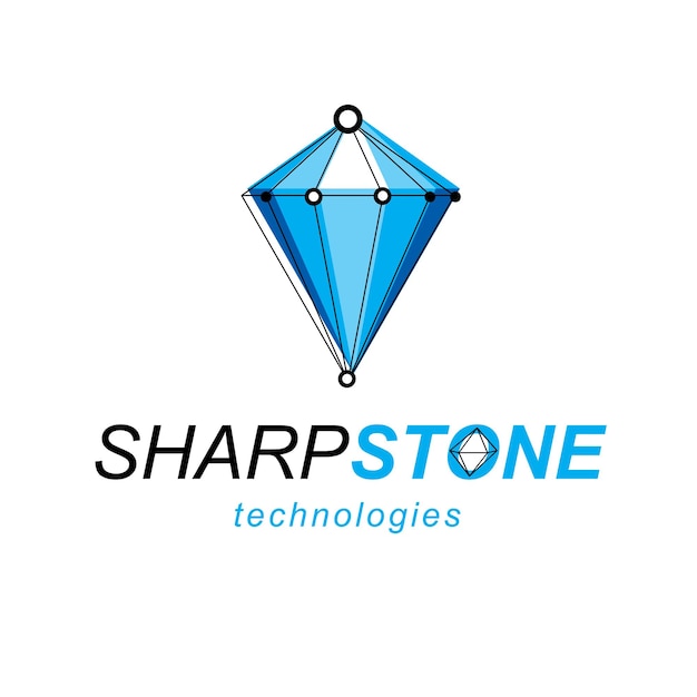 Logotipo moderno de tecnologías de comunicación. Objeto de malla 3D abstracto vectorial, plantilla de baja poli de tecnología de elementos de diseño.