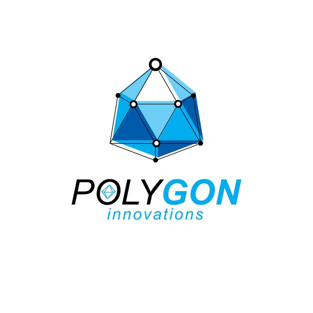 Logotipo moderno de tecnologías de comunicación. Vector de construcción abstracta, diseño dimensional de baja poli.