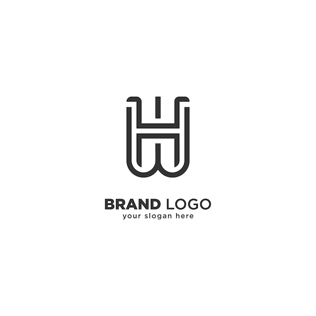 Logotipo moderno y único de las letras W y H con fondo blanco