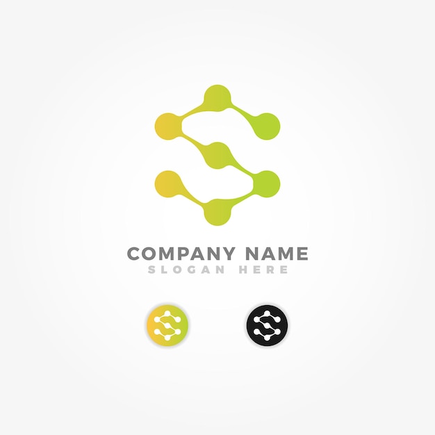 Logotipo de moléculas químicas mezclado con la letra inicial S