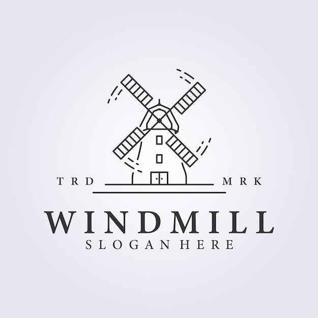 Logotipo de molino de viento estilo arte lineal diseño de ilustración de vector de molino de viento minimalista simple