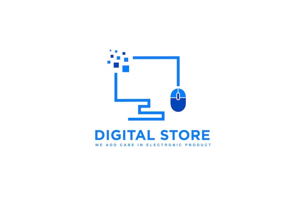 Logotipo del monitor, tienda digital, logotipo de productos electrónicos o logotipo de la tienda, chispa del logotipo del mouse del logotipo de la tienda