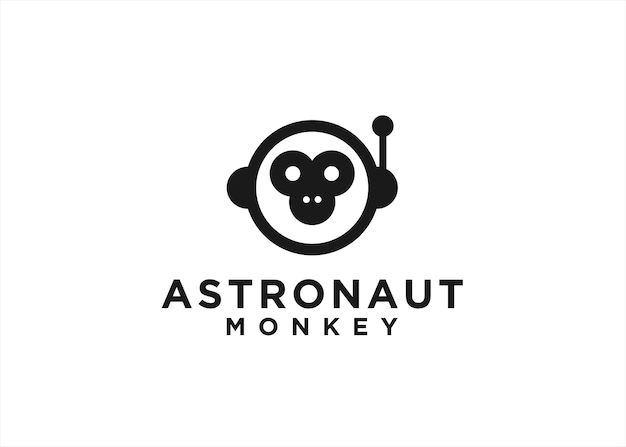 logotipo de mono espacial con plantilla de ilustración de vector de icono de casco de mono y astronauta