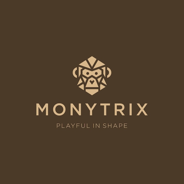 Logotipo de mono geométrico simple Cabeza de mono mínima construida con formas geométricas