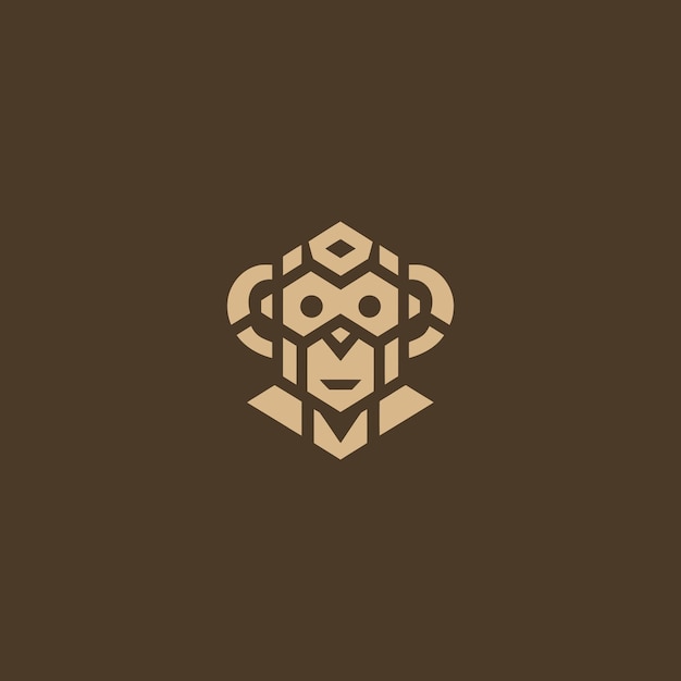 Logotipo de mono geométrico simple Cabeza de mono mínima construida con formas geométricas
