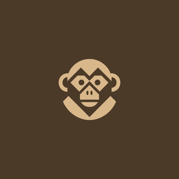 Vector logotipo de mono geométrico simple cabeza de mono mínima construida con formas geométricas