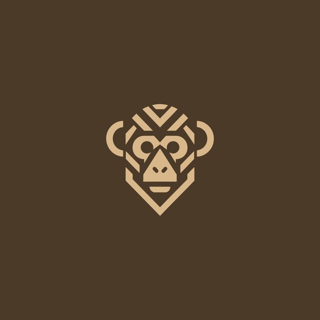 Logotipo de mono geométrico simple Cabeza de mono mínima construida con formas geométricas