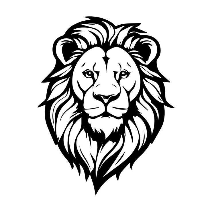 El logotipo monocromático de cabeza de león en blanco y negro