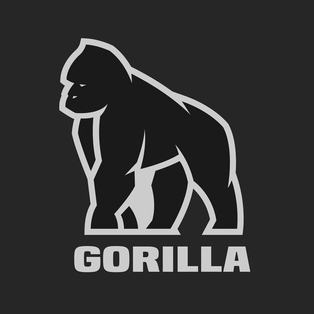 Vector logotipo monocromático de gorila sobre un fondo oscuro