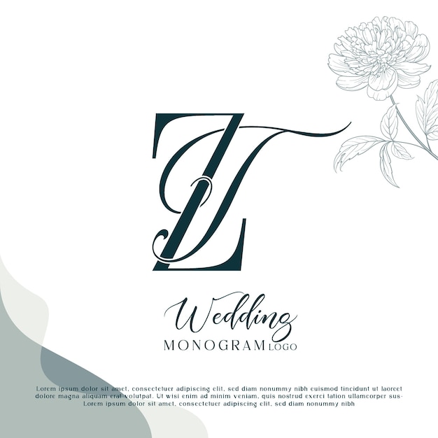 El logotipo del monograma de la boda de TZT con flores