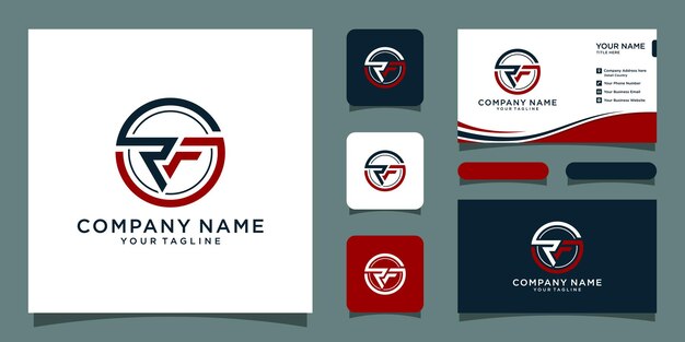 Logotipo de monograma de círculo vinculado con bucle de letras iniciales RF con diseño de tarjeta de visita Vector Premium