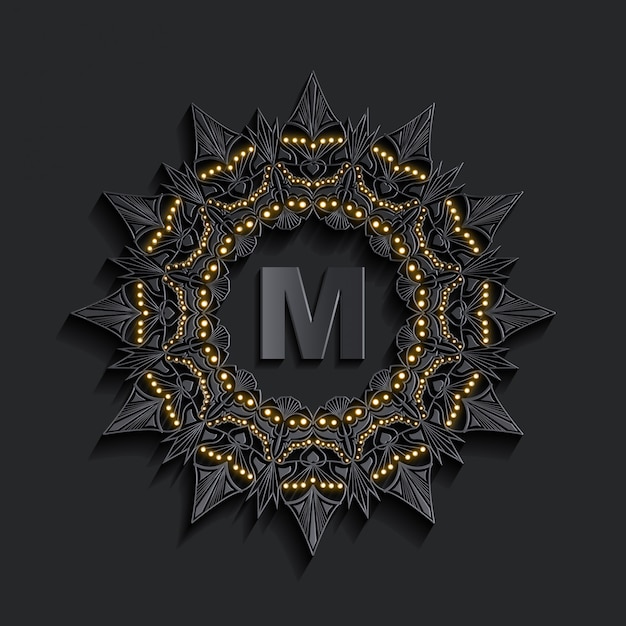 logotipo de monograma damasco oscuro con letra dorada