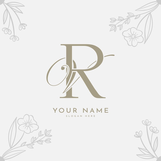 Logotipo de monograma escrito a mano con la letra inicial rv vr