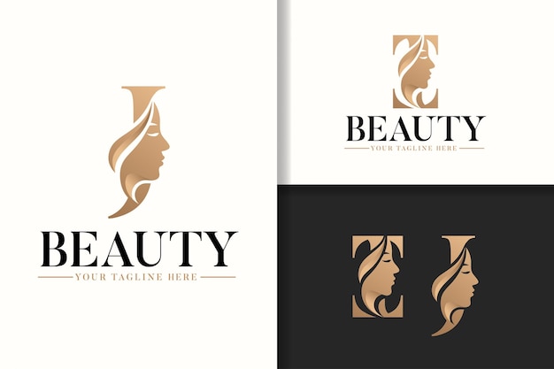 Logotipo de monograma femenino letra I y J con silueta de mujer