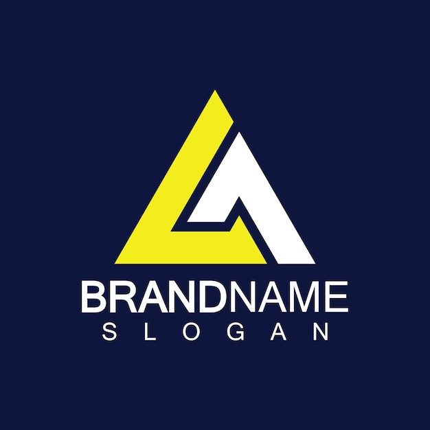 Logotipo del monograma en forma de triángulo de la letra creativa LA