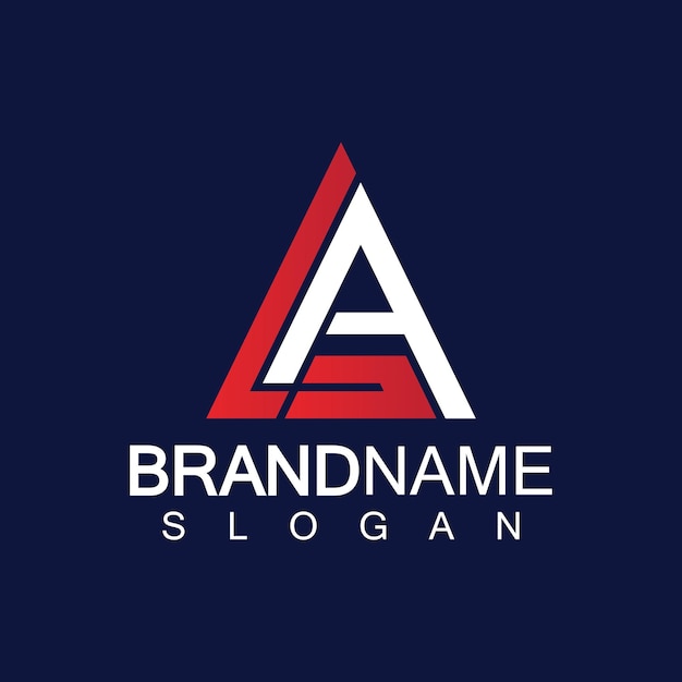 Logotipo del monograma en forma de triángulo de la letra creativa LA