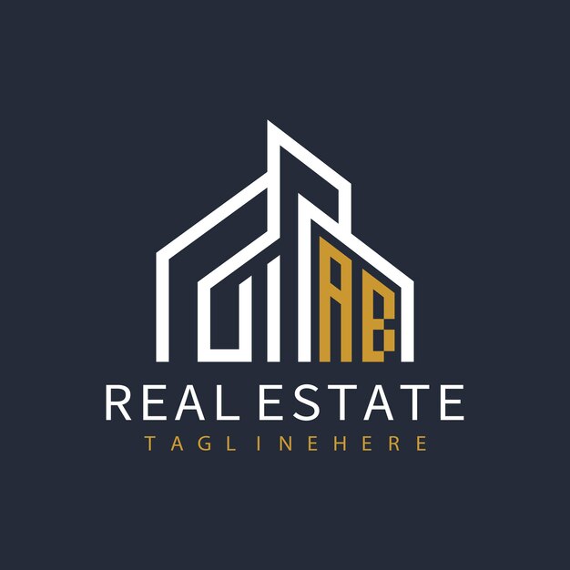 Logotipo de monograma inicial AB para bienes raíces con diseño creativo de forma de casa