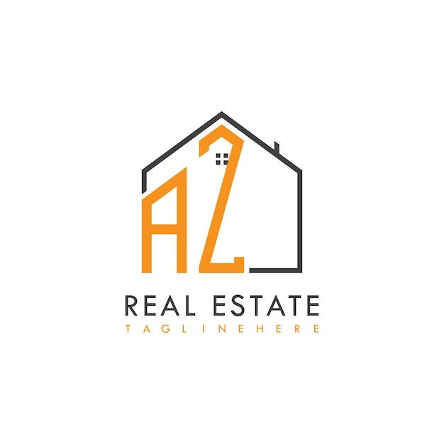 Logotipo de monograma inicial AZ para bienes raíces con diseño creativo de forma de casa