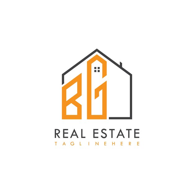 Logotipo de monograma inicial de BG para bienes raíces con diseño creativo en forma de casa