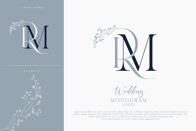 El logotipo del monograma inicial de la boda de rm mr