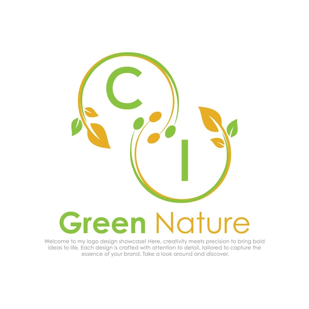 Logotipo de monograma inicial de CI para la naturaleza verde con diseño creativo en forma de círculo