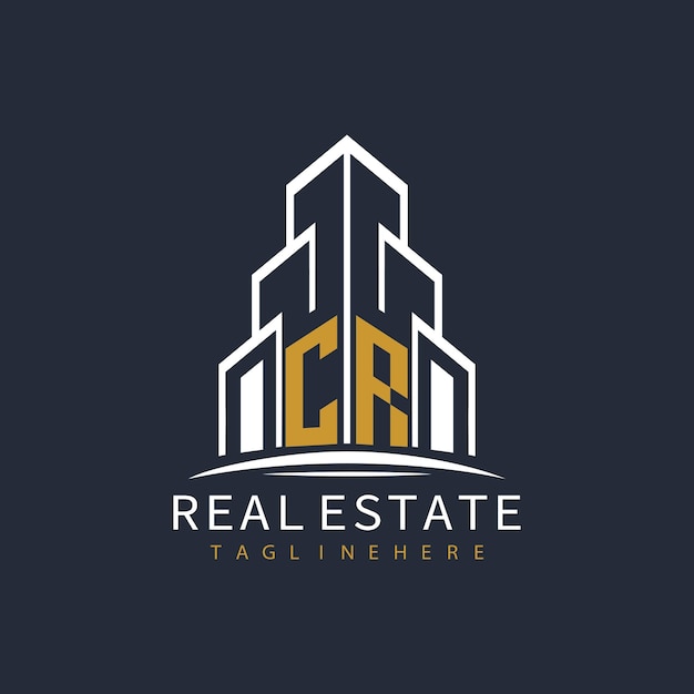 Logotipo de monograma inicial de CR para bienes raíces con diseño creativo de la forma del edificio