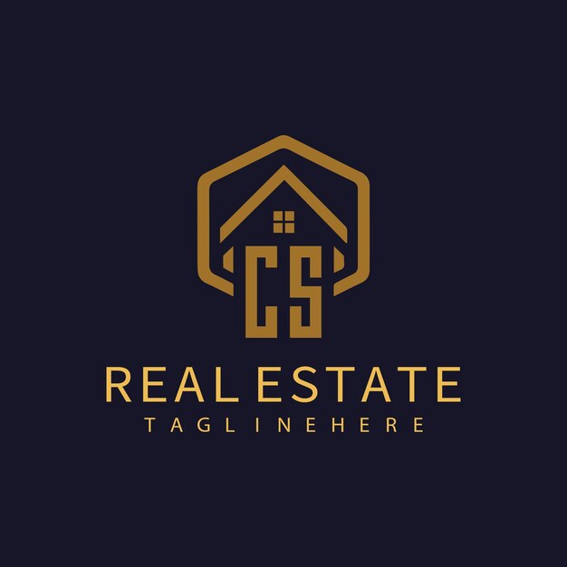 Logotipo de monograma inicial de CS para bienes raíces con diseño creativo de forma de hogar
