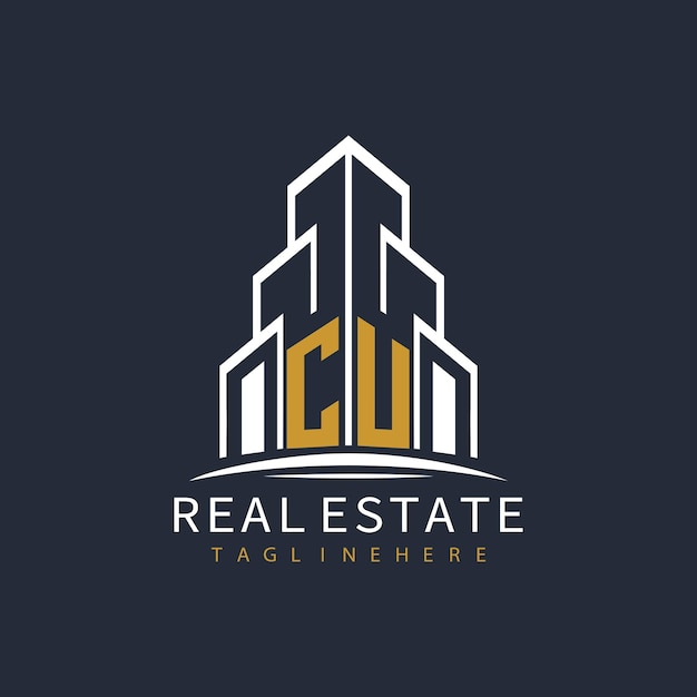 Logotipo de monograma inicial de CU para bienes raíces con diseño creativo de la forma del edificio
