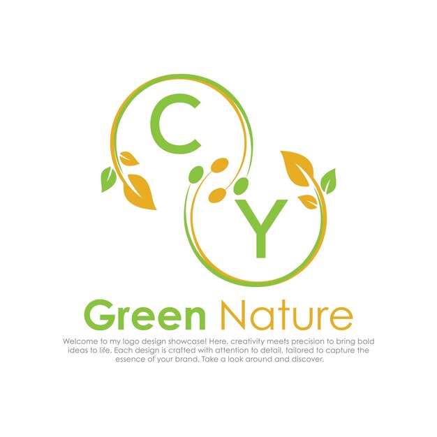Logotipo de monograma inicial CY para la naturaleza verde con diseño creativo en forma de círculo