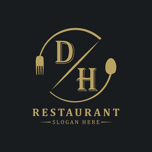 logotipo de monograma inicial con diseño de logotipo en forma de círculo del restaurante