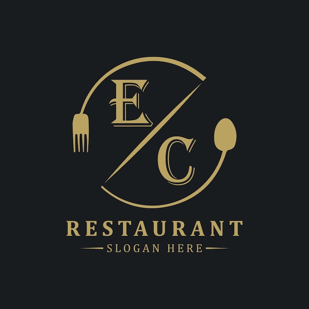 logotipo de monograma inicial con diseño de logotipo en forma de círculo del restaurante