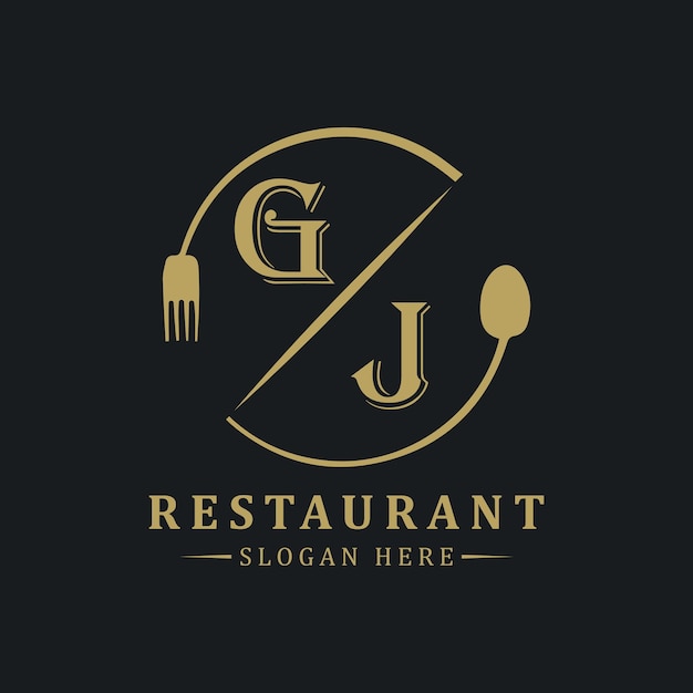 logotipo de monograma inicial con diseño de logotipo en forma de círculo del restaurante