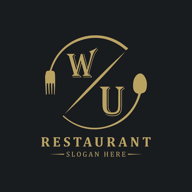 logotipo de monograma inicial con diseño de logotipo en forma de círculo del restaurante
