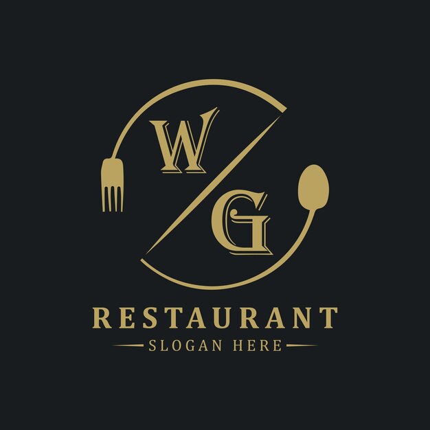 logotipo de monograma inicial con diseño de logotipo en forma de círculo del restaurante