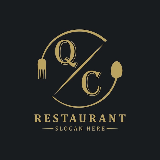 logotipo de monograma inicial con diseño de logotipo en forma de círculo del restaurante
